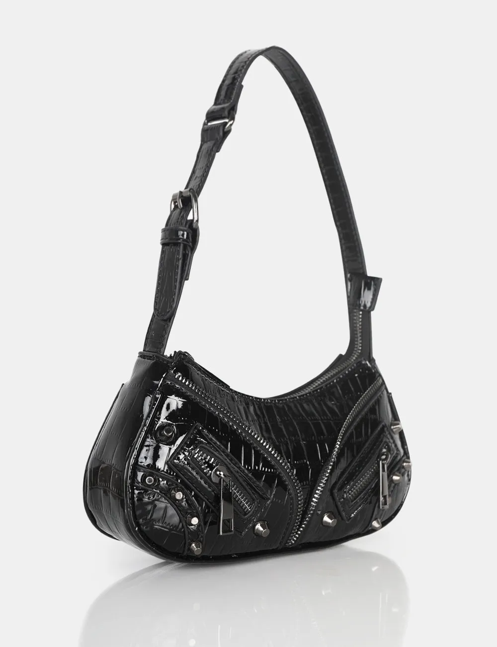 The Candice Zip Detailed Black Croc Shoulder Bag sold by Public Desire product image thumbnail 2