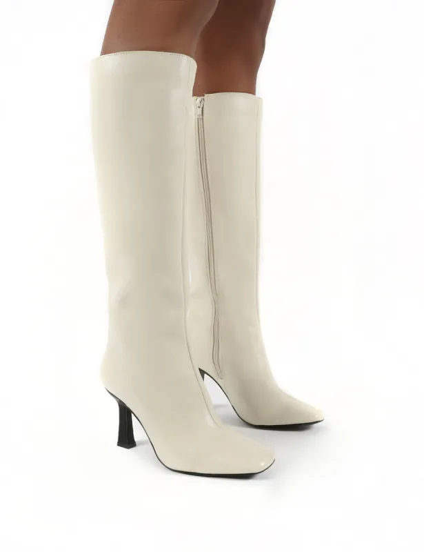 Repeat Bone Pu Heeled Knee High Boots sold by Public Desire