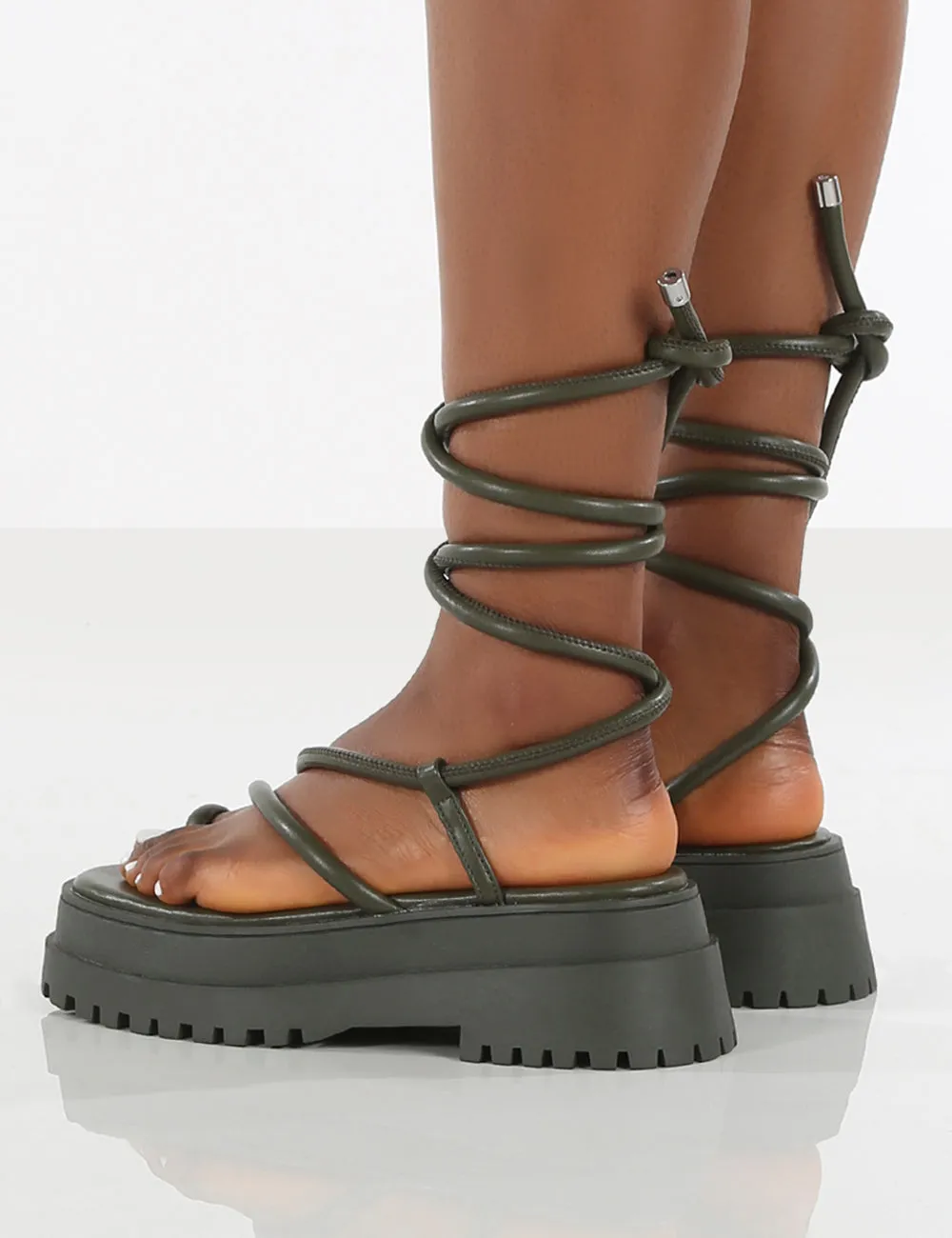 Amber x Public Desire Origin Khaki PU Chunky Sole Lace Up Sandal sold by Public Desire product image thumbnail 2
