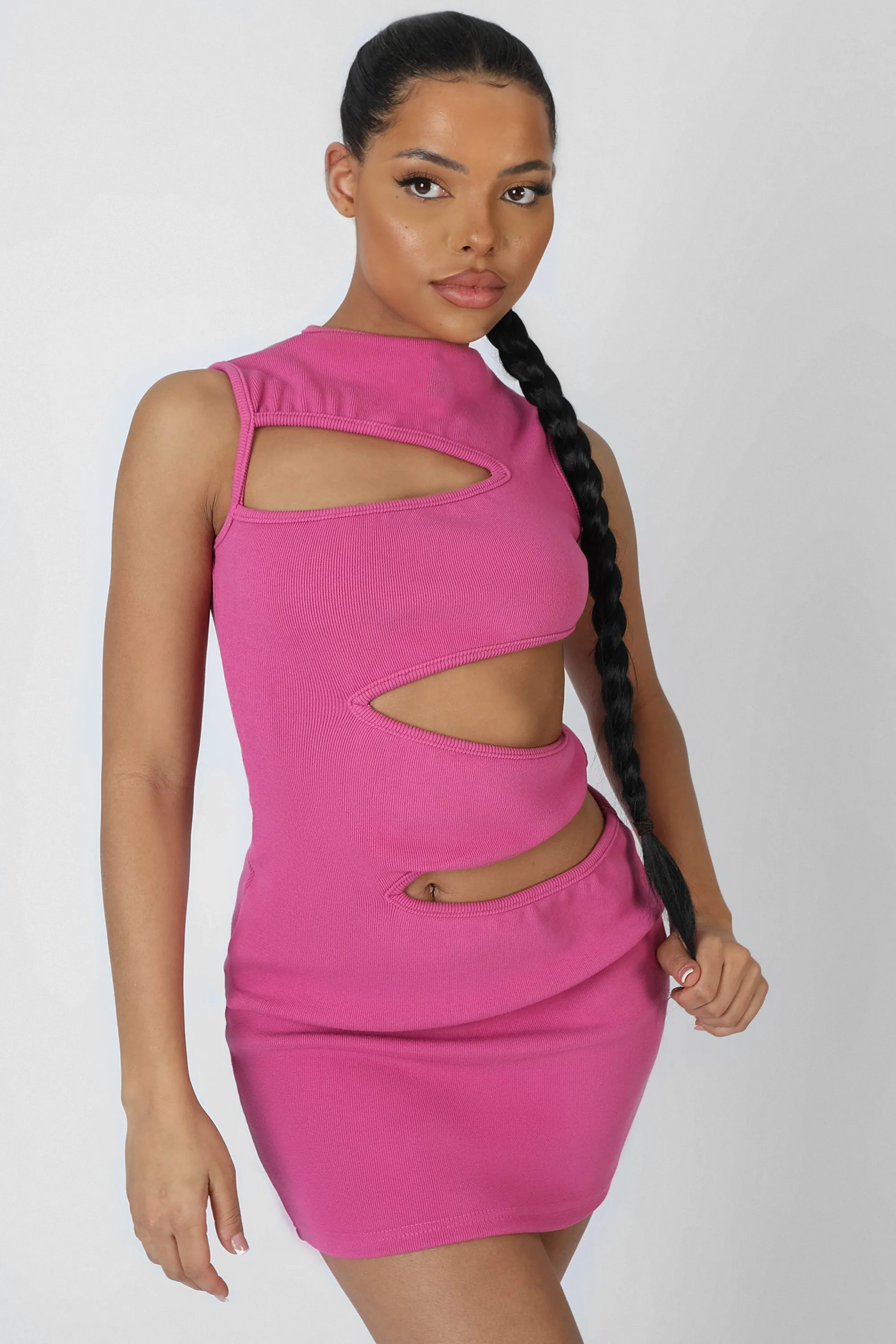 Asymmetric Cut Away Mini Dress Magenta sold by Public Desire product image thumbnail 4