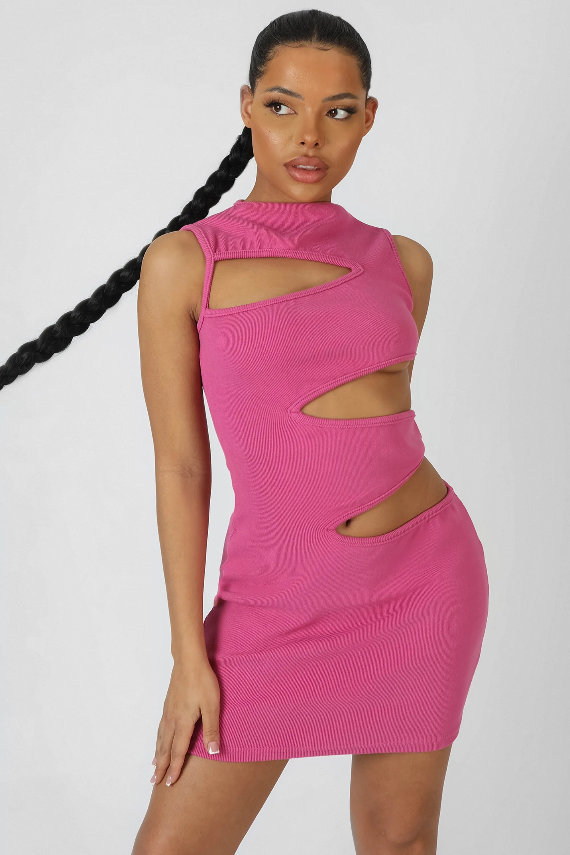 Asymmetric Cut Away Mini Dress Magenta sold by Public Desire