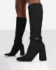 Apologetic Black Pu Knee High Block Heel Boots sold by Public Desire