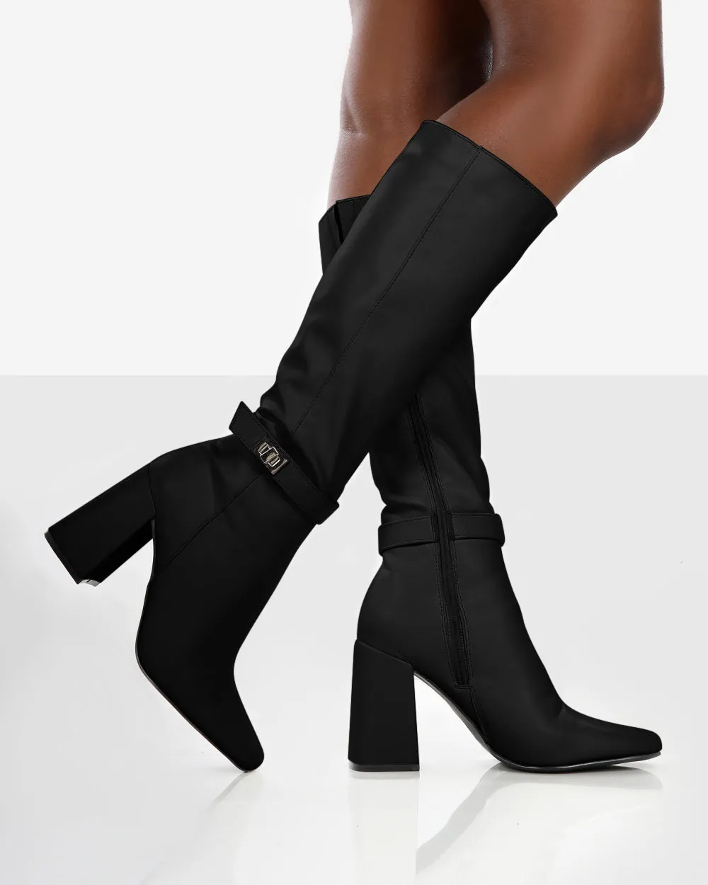 Apologetic Black Pu Knee High Block Heel Boots sold by Public Desire product image thumbnail 2