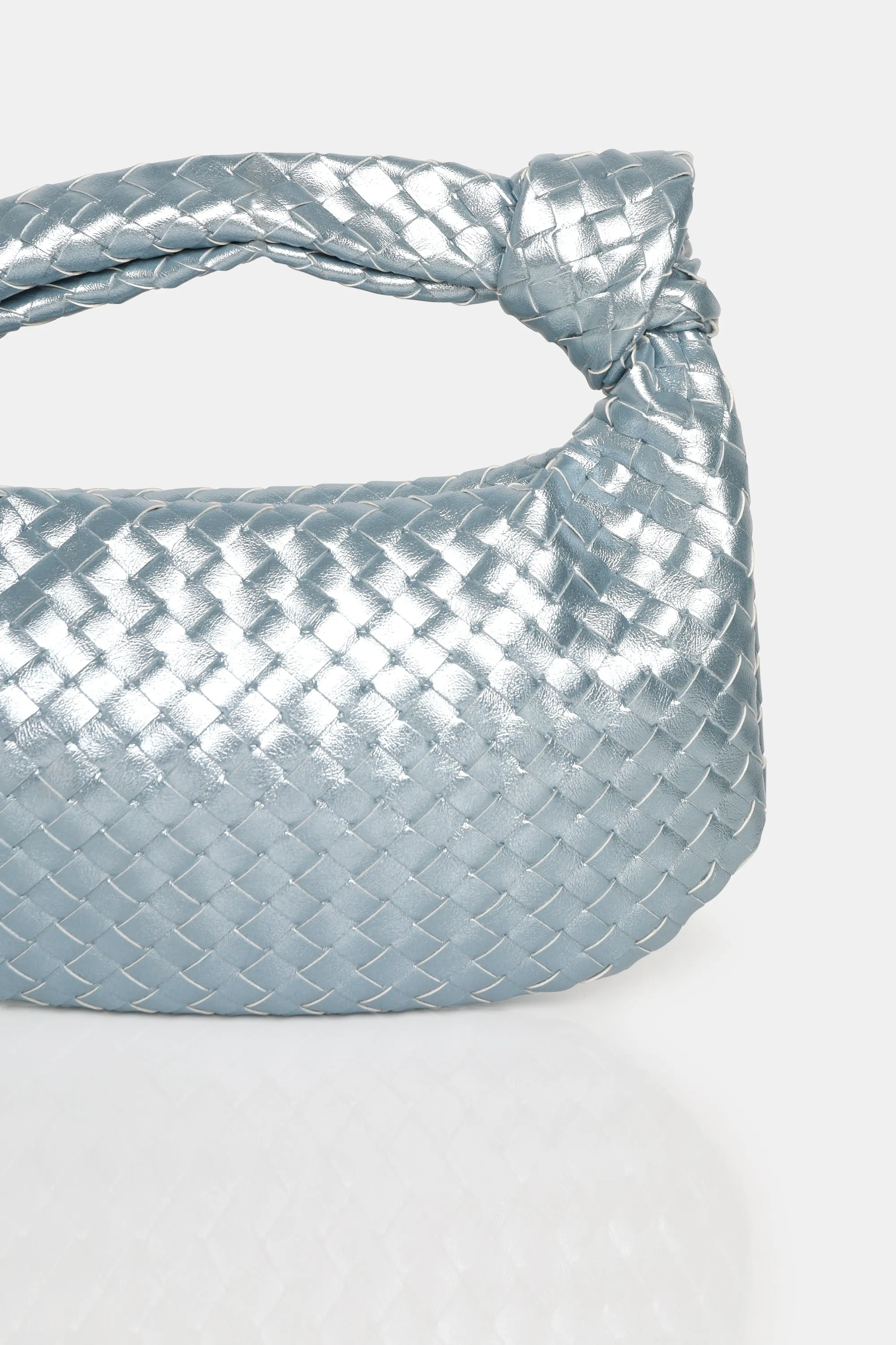 The Blame Metallic Silver Iridescent Woven Knot Detail Mini Grab Bag sold by Public Desire product image thumbnail 3