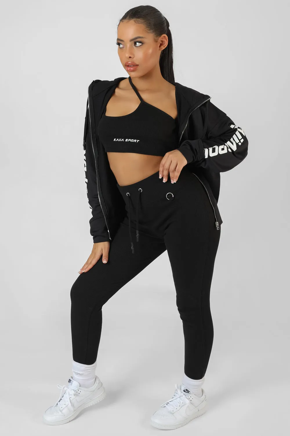 Zip Through Kaiia Sport Hoodie Black sold by Public Desire