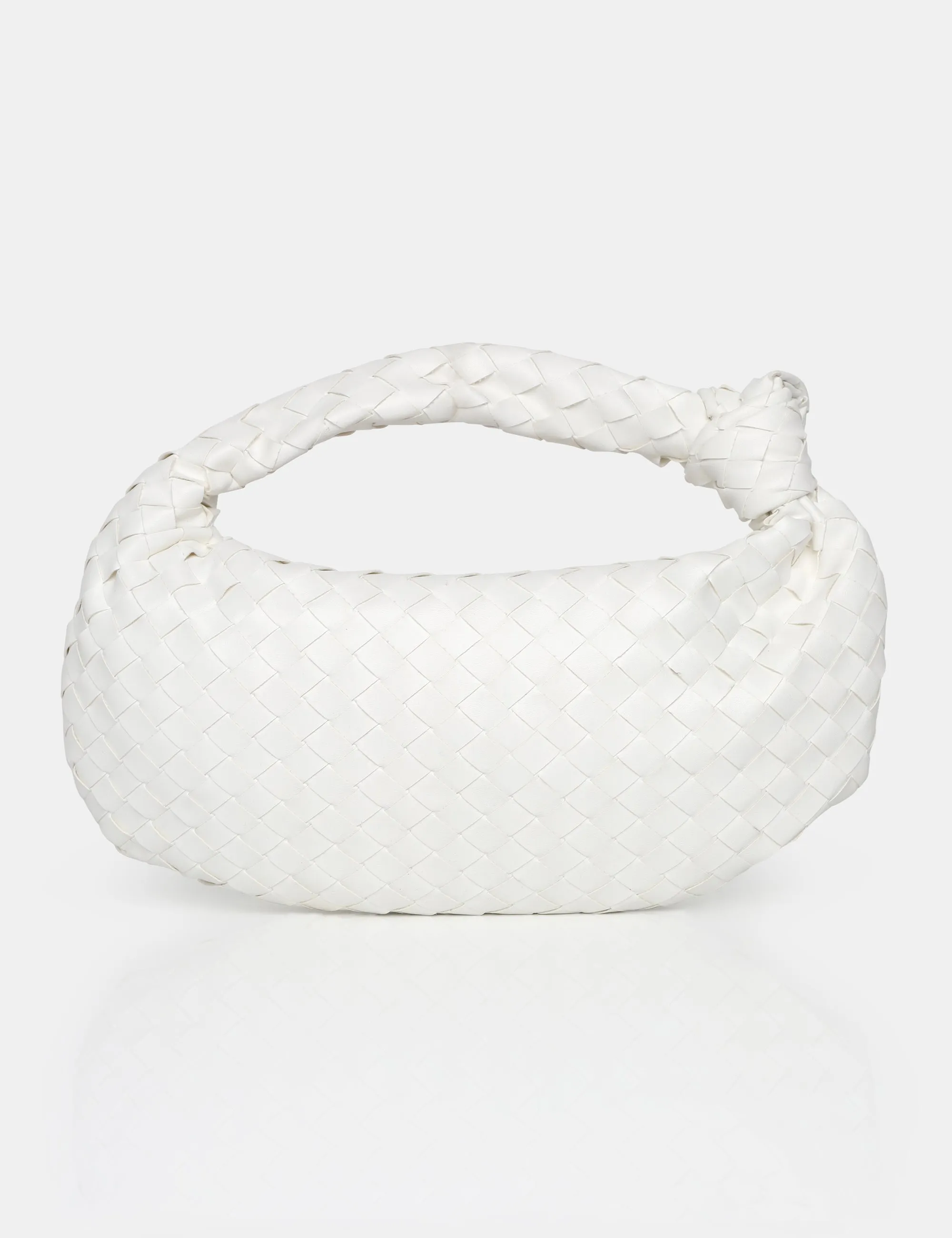 The Blame White Woven PU Knot Detail Mini Grab Bag sold by Public Desire