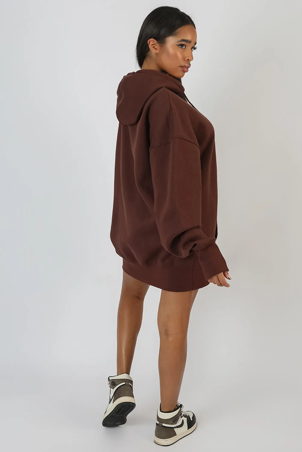 Oversized Sweat Hoodie Dress Chocolate sold by Public Desire product image thumbnail 3