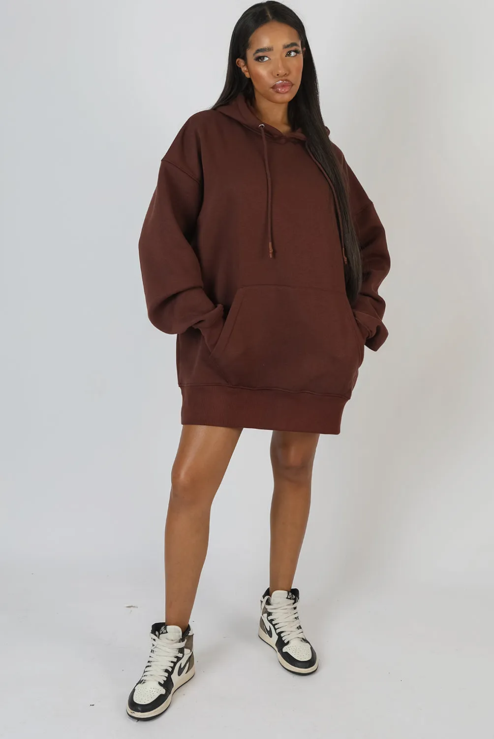 Oversized Sweat Hoodie Dress Chocolate sold by Public Desire