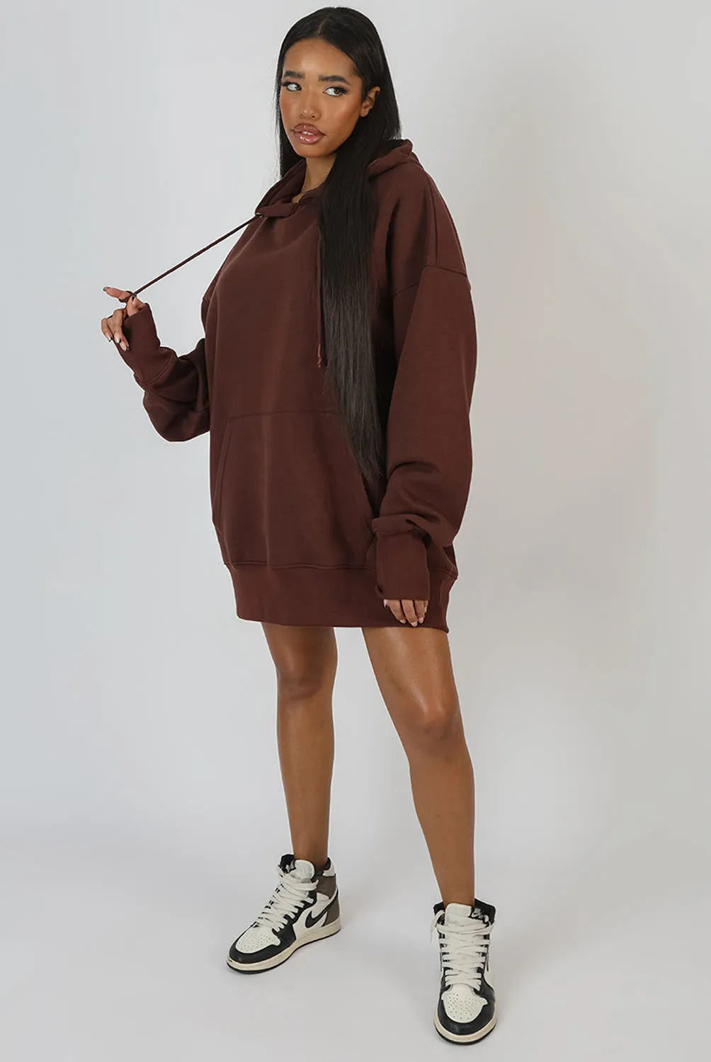 Oversized Sweat Hoodie Dress Chocolate sold by Public Desire product image thumbnail 2