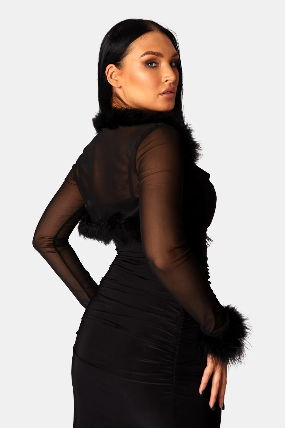 Feather Trim Mesh Shrug Black sold by Public Desire product image thumbnail 2