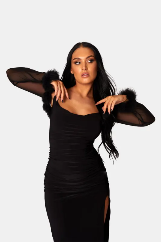 Feather Trim Mesh Shrug Black sold by Public Desire