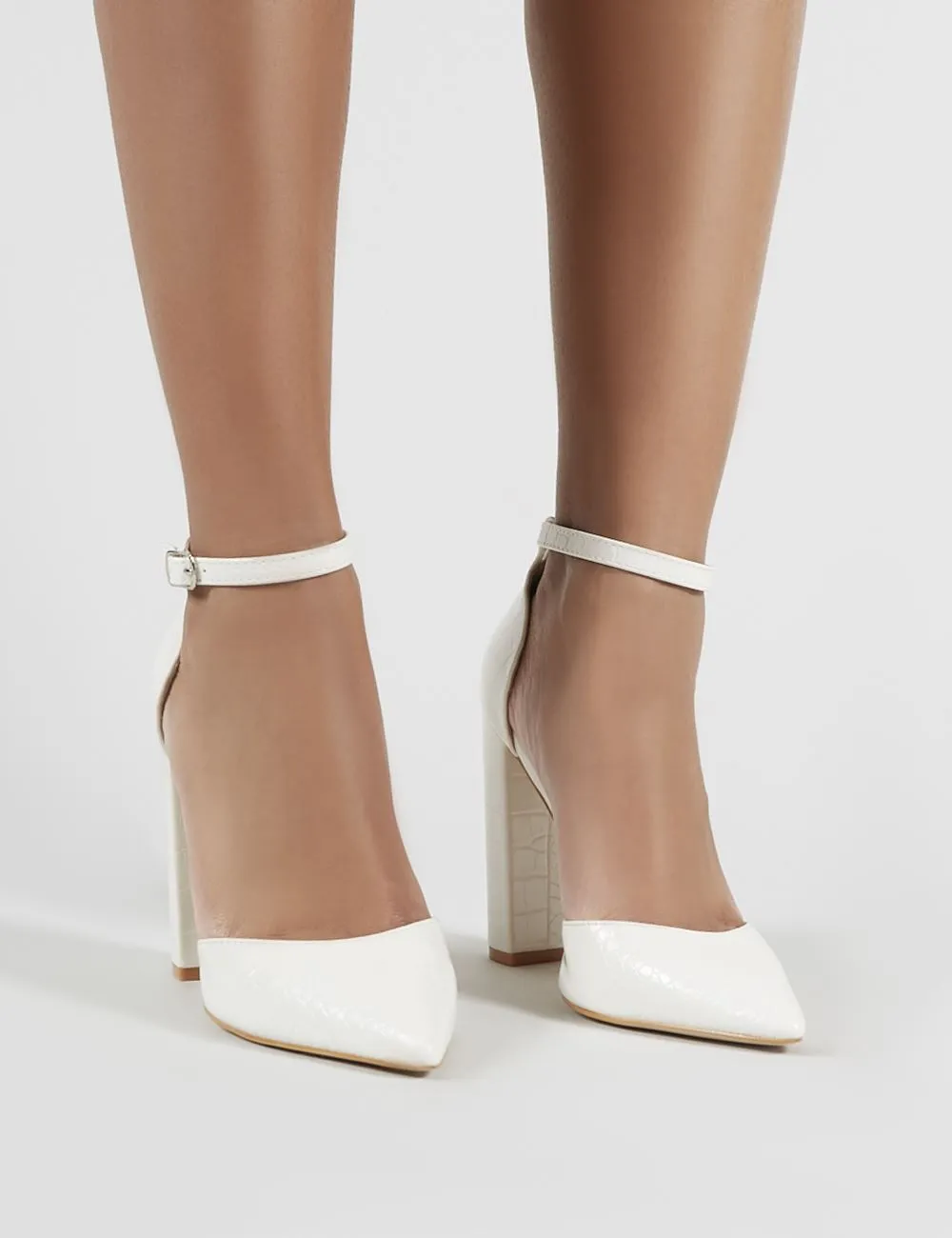 Sofia Pointed Block Heels in White Croc sold by Public Desire product image thumbnail 2