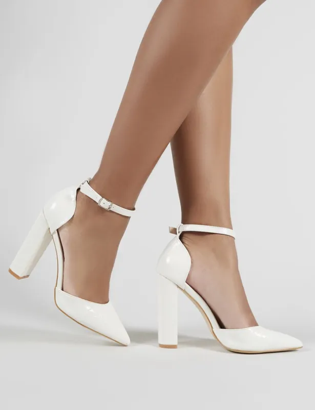 Sofia Pointed Block Heels in White Croc sold by Public Desire