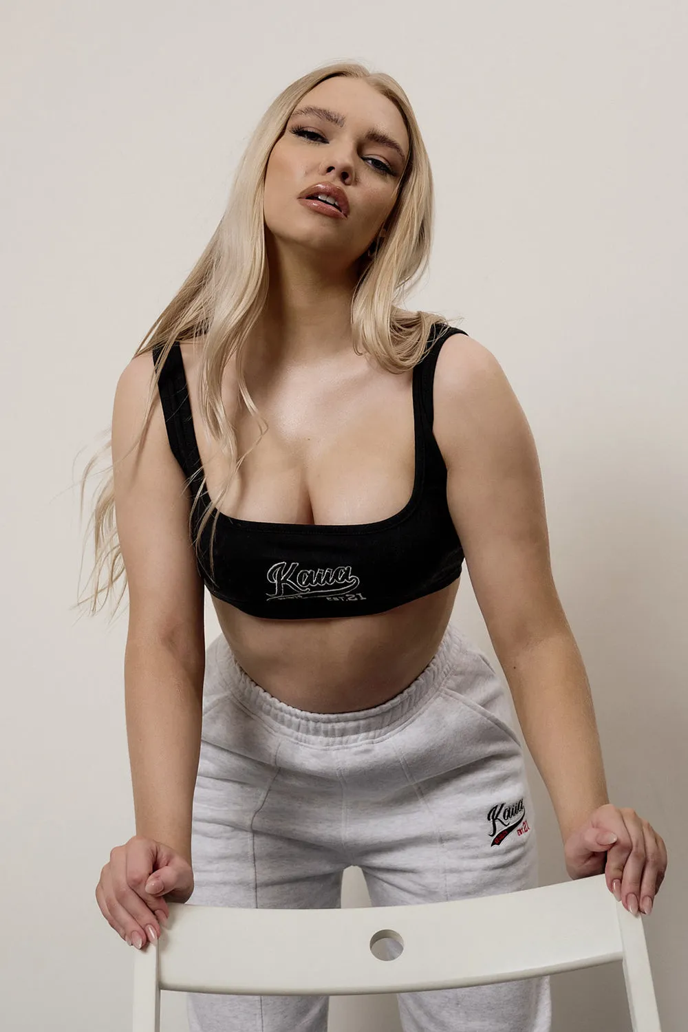 Varsity Embroidery Crop Top Black sold by Public Desire
