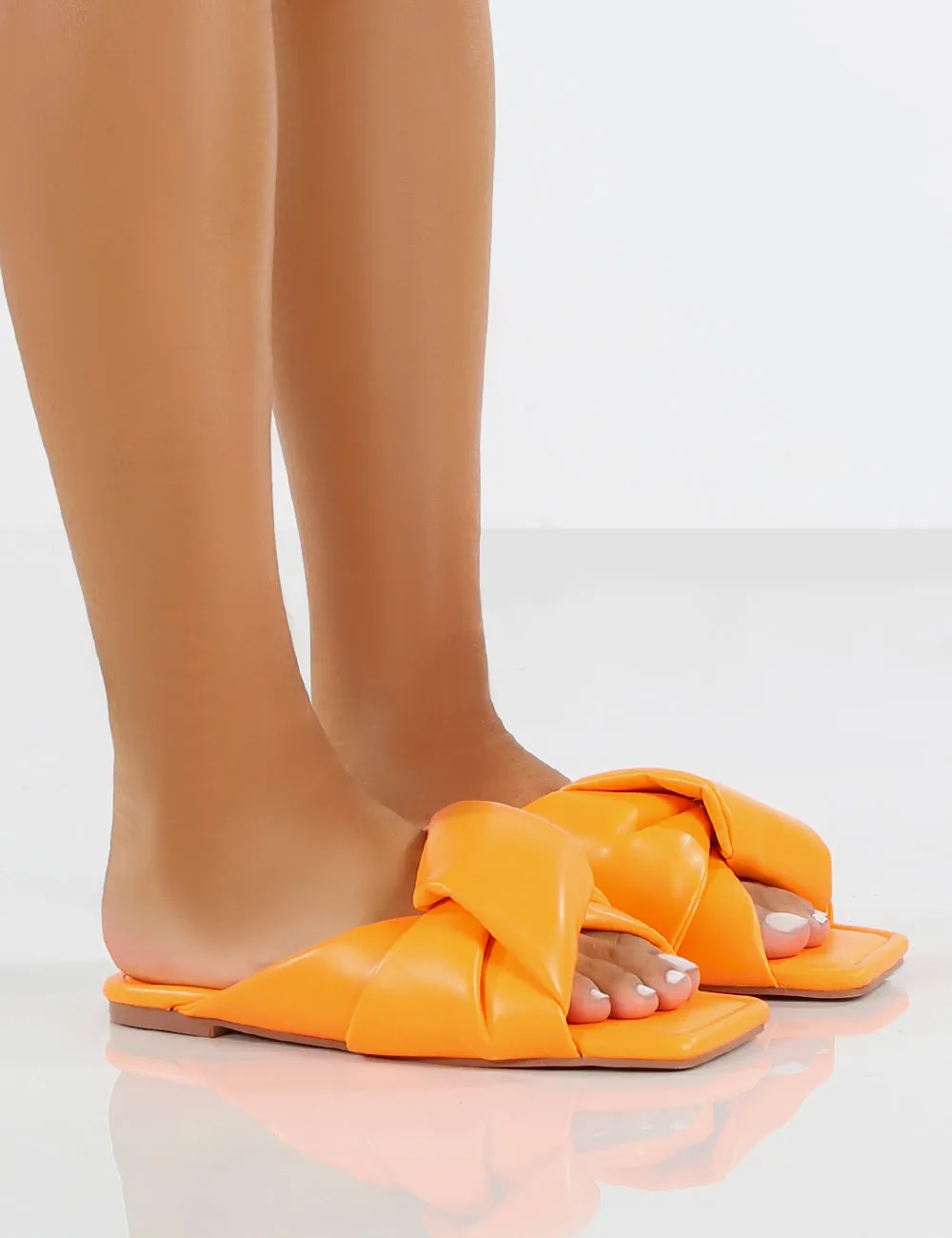 Apricot Orange PU Twisted Padded Strap Flat Sandals sold by Public Desire