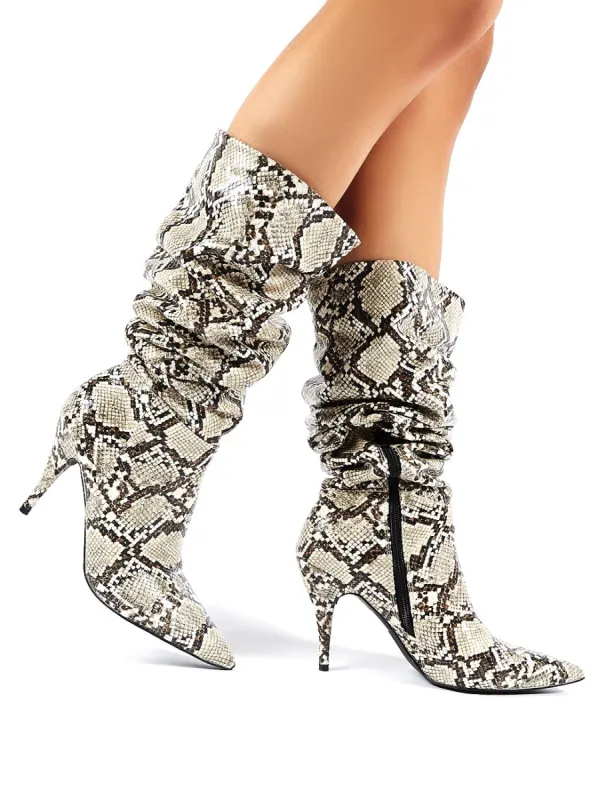 Nicole Snakeskin Slouch Knee High Boots sold by Public Desire