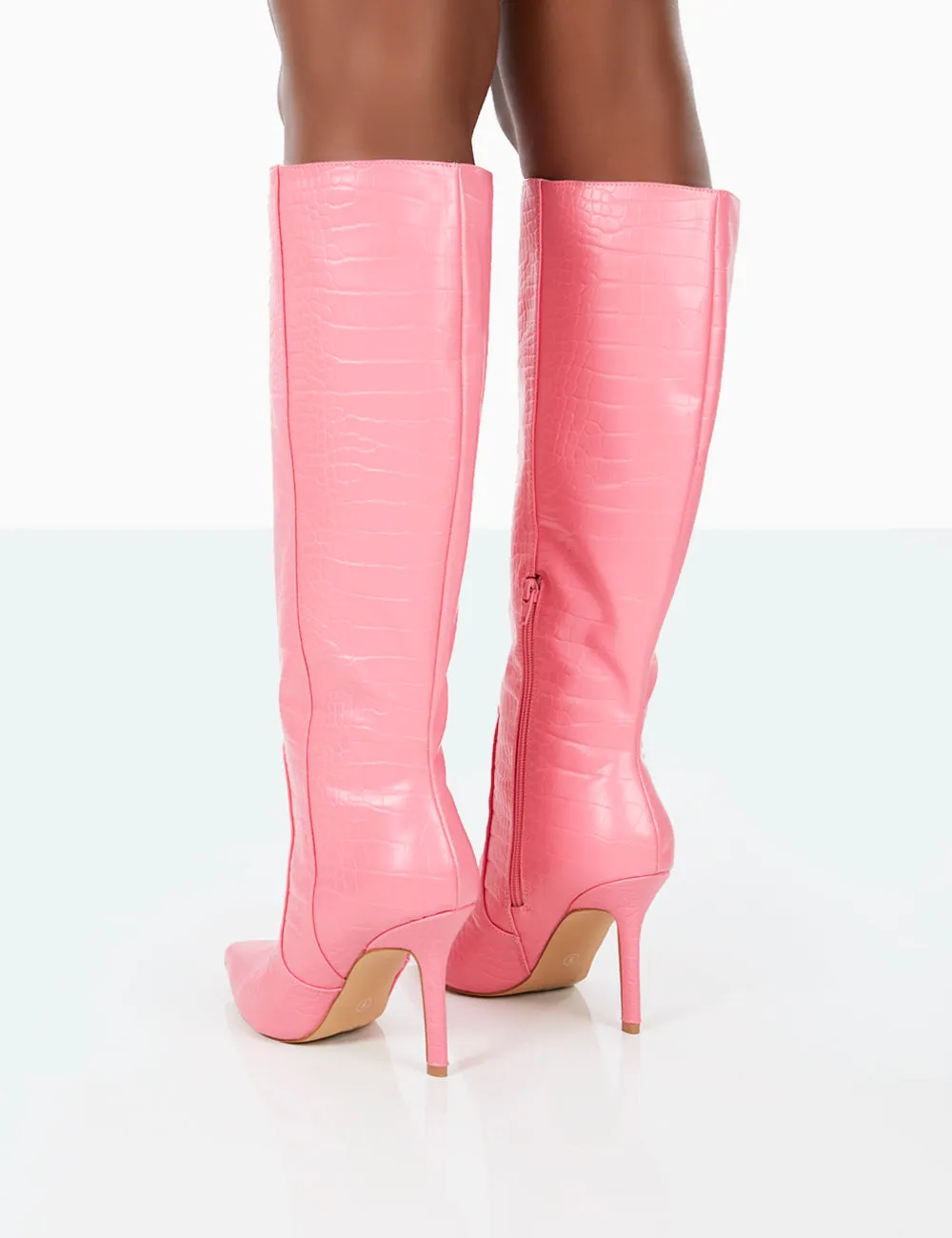 Best Believe Pink Croc Pointed Toe Heeled Stiletto Knee High Boots sold by Public Desire product image thumbnail 3
