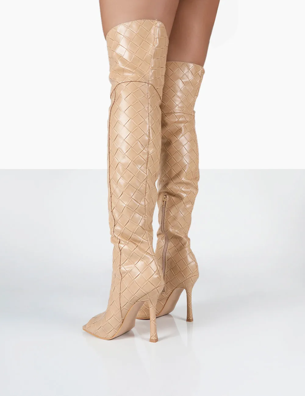 Carlotta Beige Open Toe Woven Material Heeled Over The Knee Boots sold by Public Desire product image thumbnail 2