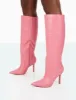 Best Believe Pink Croc Pointed Toe Heeled Stiletto Knee High Boots sold by Public Desire
