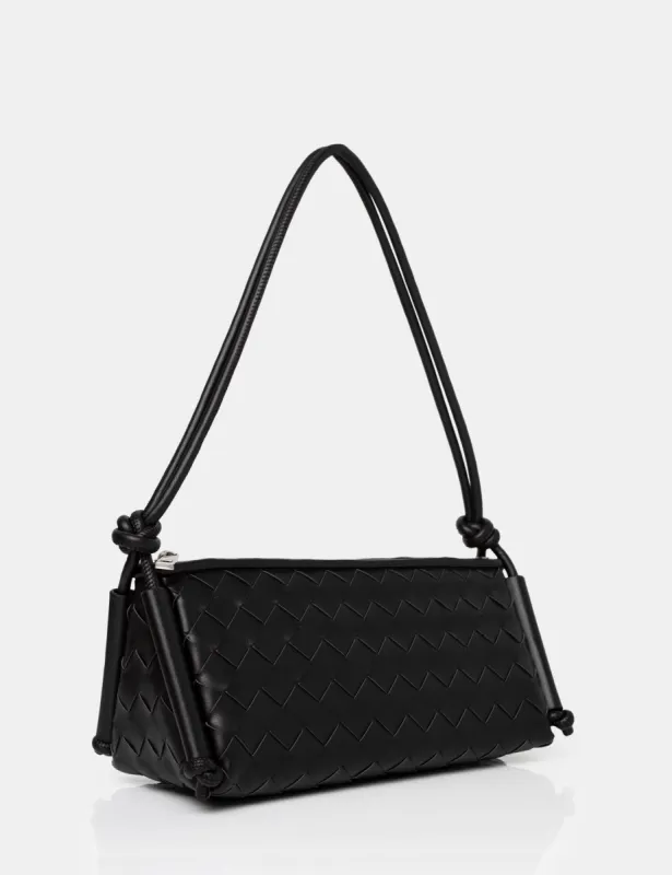 The Tate Black Woven Oblong Knotted Handle Shoulder Bag sold by Public Desire