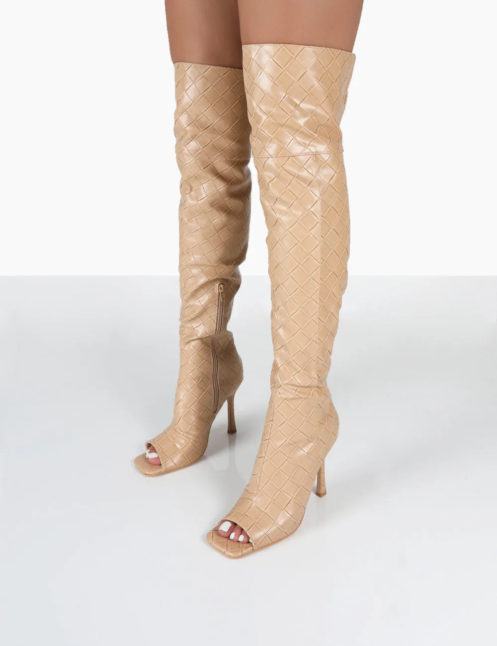 Carlotta Beige Open Toe Woven Material Heeled Over The Knee Boots sold by Public Desire product image thumbnail 3