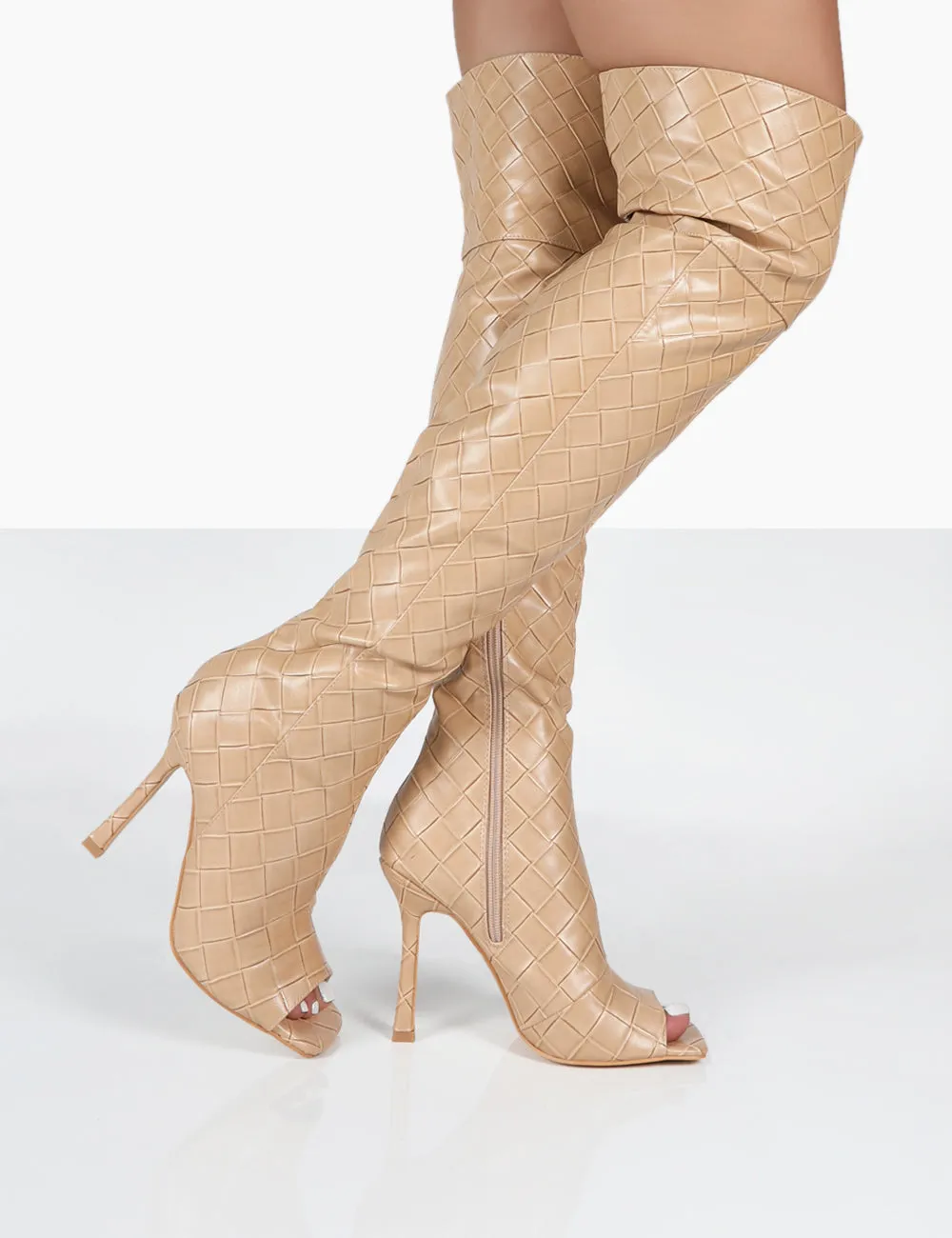 Carlotta Beige Open Toe Woven Material Heeled Over The Knee Boots sold by Public Desire product image thumbnail 4
