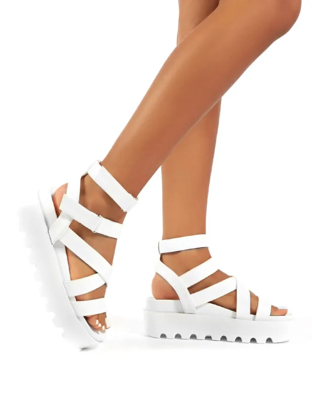 Motion White Chunky Strappy Gladiator Platform Sandals sold by Public Desire