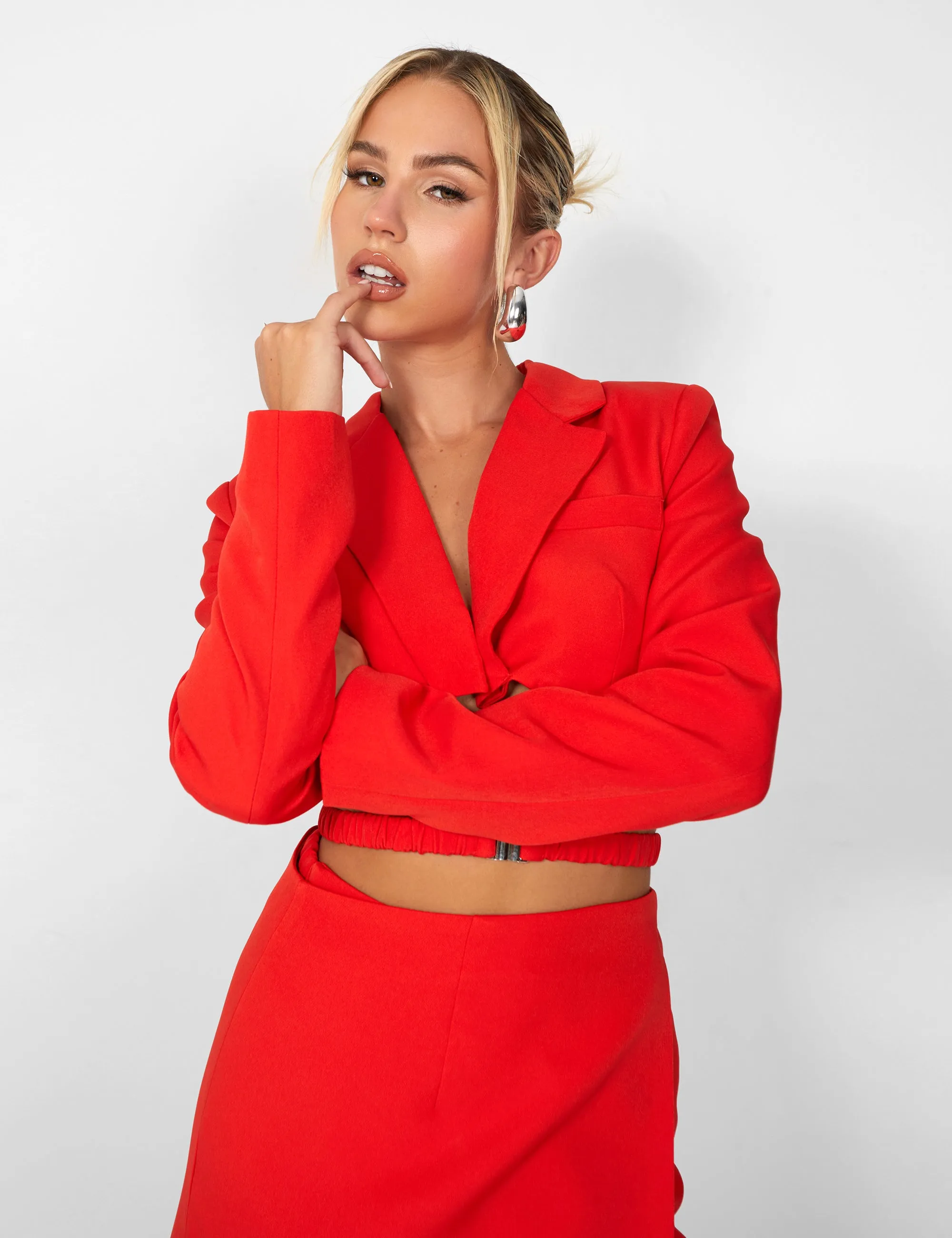 Kaiia Wrap Waist Mini Blazer Dress in Red sold by Public Desire product image thumbnail 4