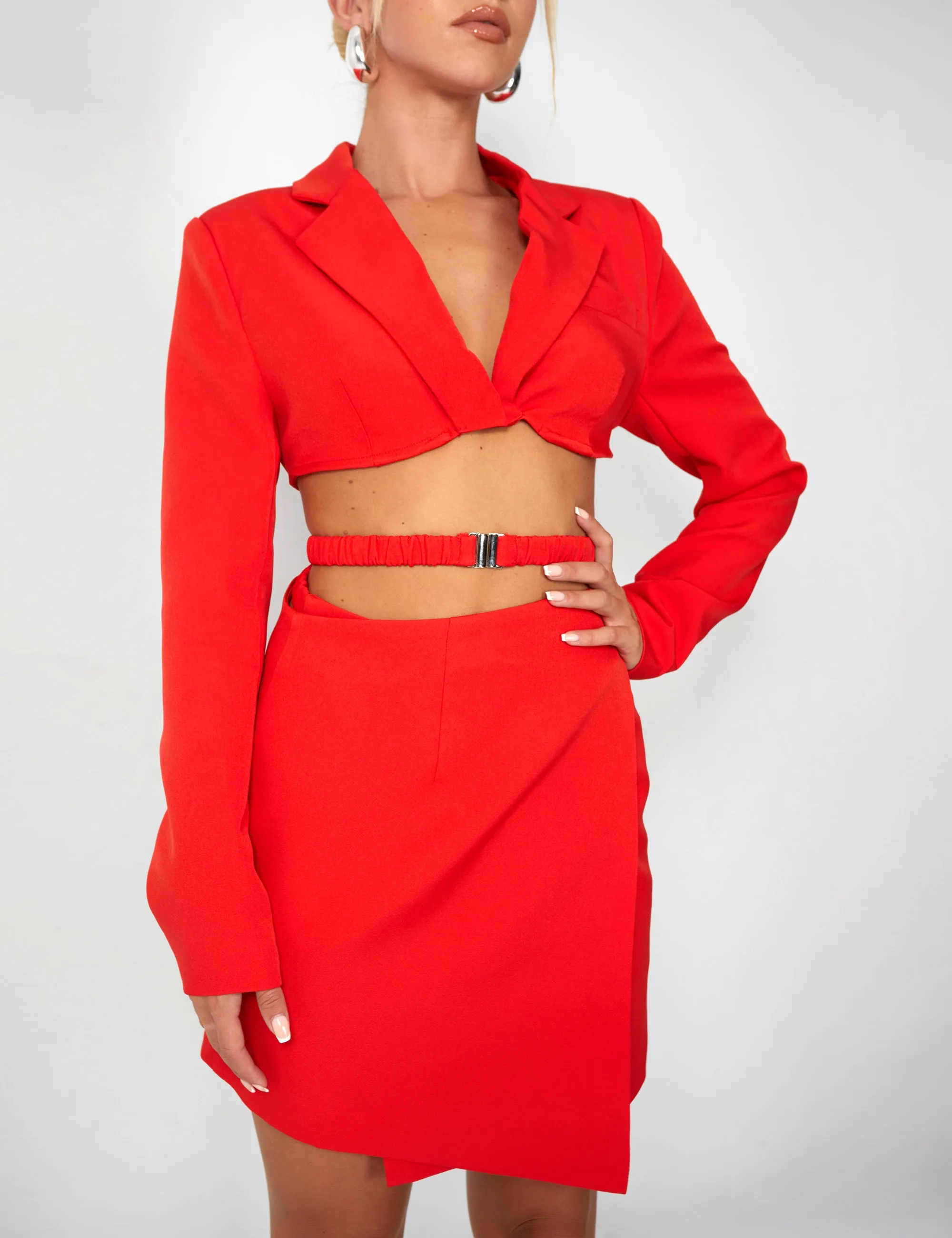Kaiia Wrap Waist Mini Blazer Dress in Red sold by Public Desire product image thumbnail 3