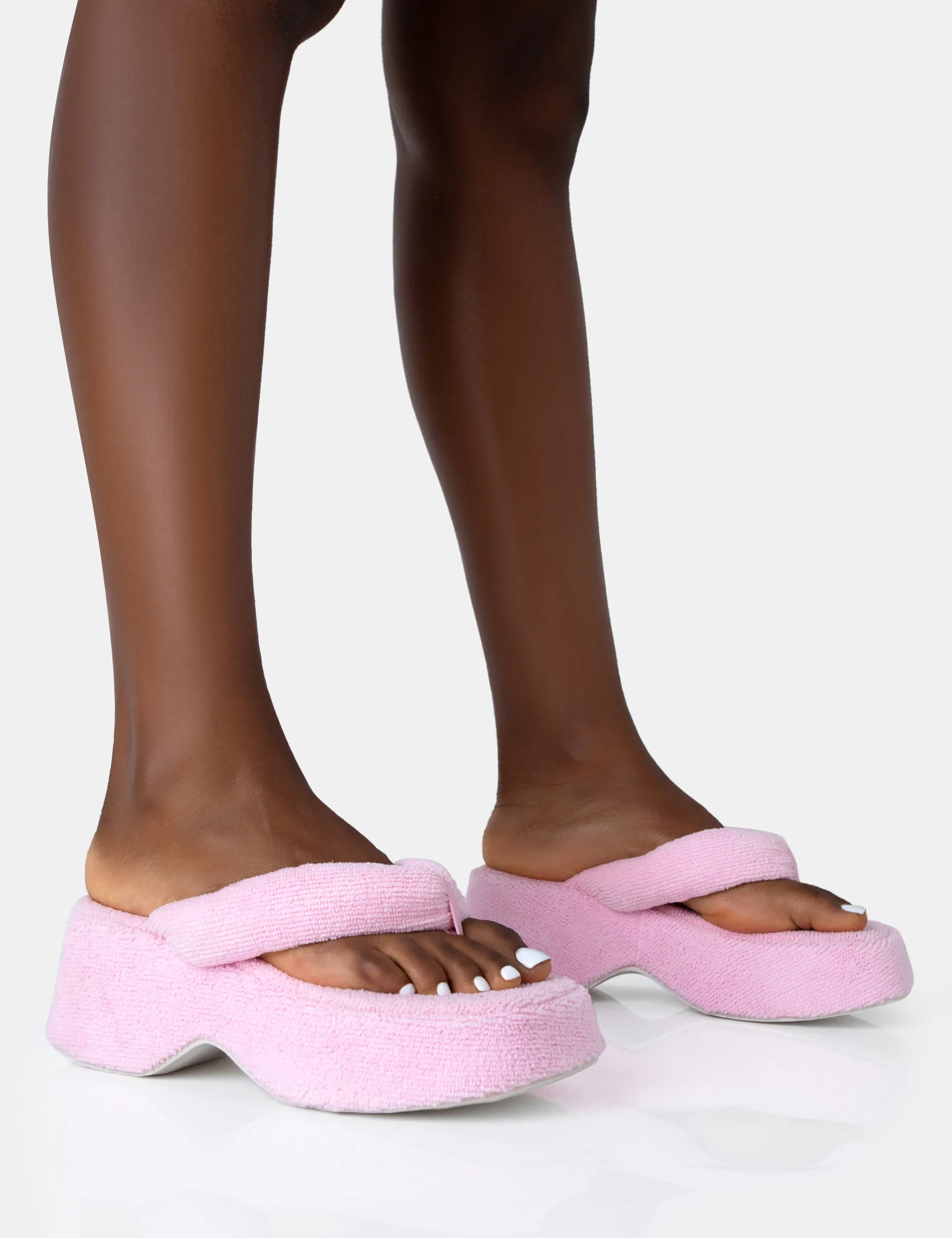Havana Pink Towelling Flip Flop Chunky Platform Sandals sold by Public Desire
