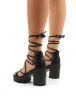 Roxanne Black Strappy Lace Up Cleated Platform Block Heels sold by Public Desire