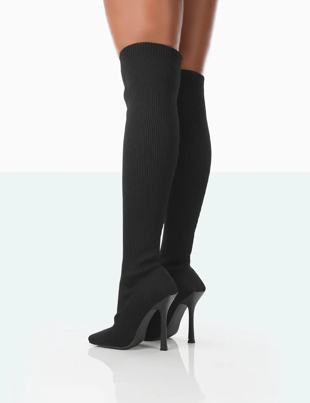 Bubbles Black Knitted Square Toe Over The Knee Stiletto Boots sold by Public Desire product image thumbnail 3