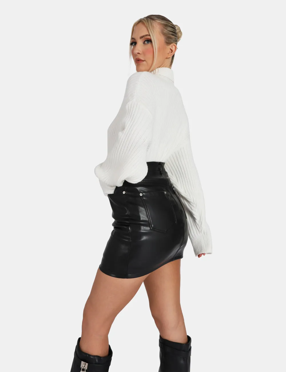 Button Waist Pu Mini Skirt Black sold by Public Desire product image thumbnail 4