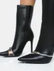 Pitstop Black Pu Zip Detail Pointed Toe Stiletto Heel Ankle Boots sold by Public Desire