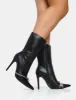 Pitstop Black Pu Zip Detail Pointed Toe Stiletto Heel Ankle Boots sold by Public Desire