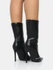 Pitstop Black Pu Zip Detail Pointed Toe Stiletto Heel Ankle Boots sold by Public Desire
