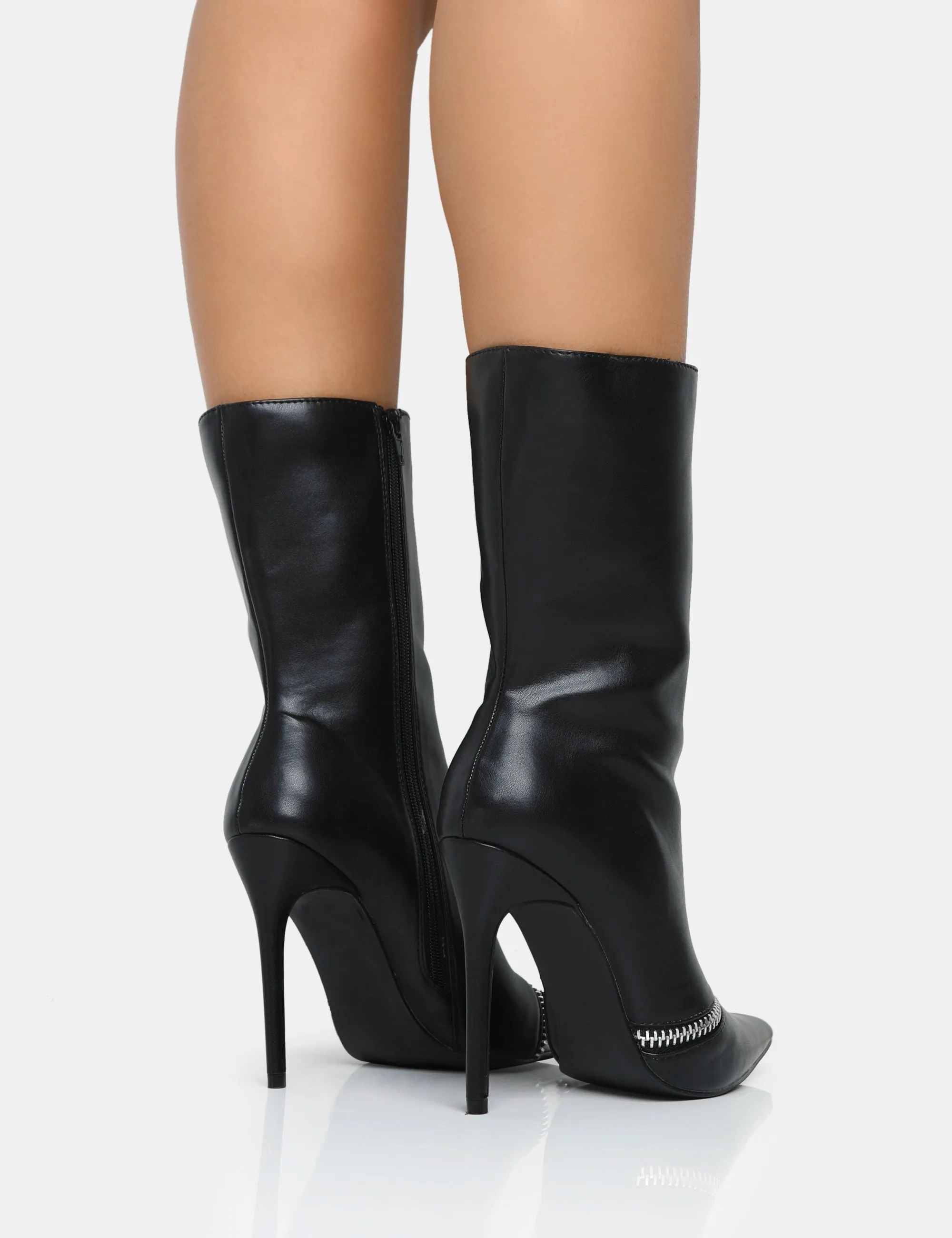 Pitstop Black Pu Zip Detail Pointed Toe Stiletto Heel Ankle Boots sold by Public Desire product image thumbnail 2