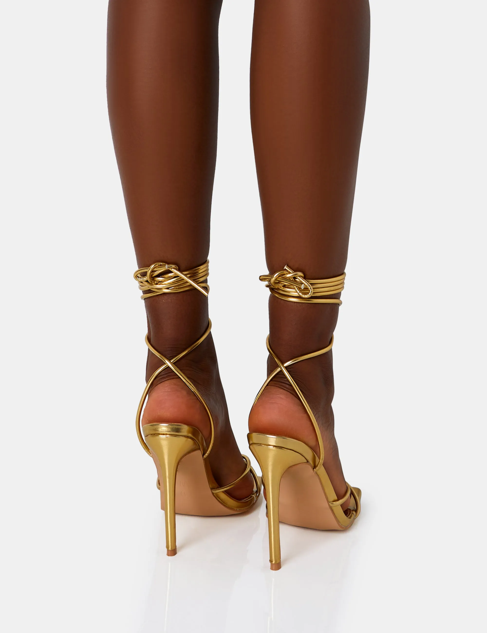 Dax Gold PU Barely There Lace Up Square Toe Stiletto Heels sold by Public Desire product image thumbnail 4