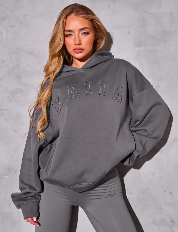 Kaiia Logo Rib Panel Hoodie Slate Grey made by Public Desire