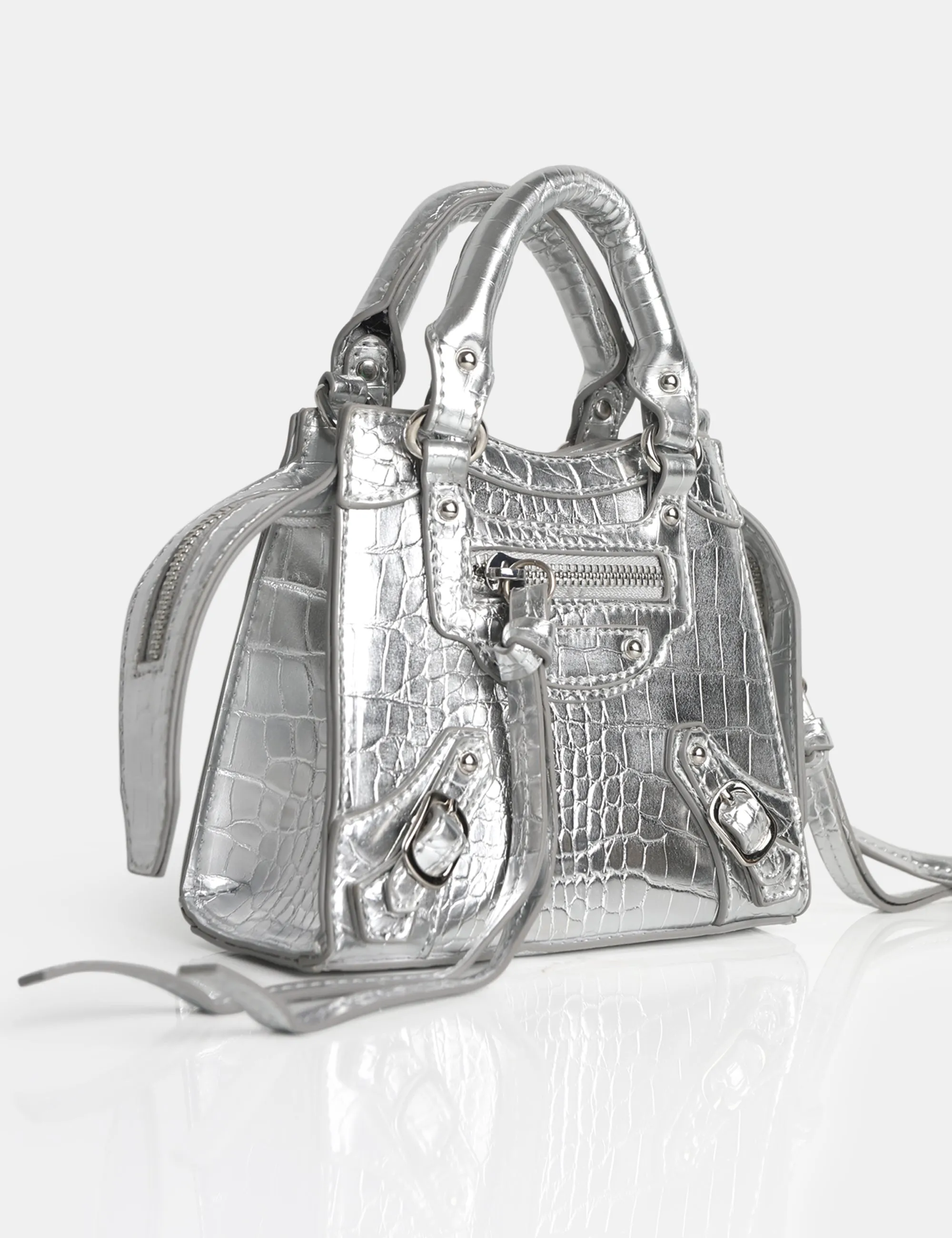The Bea Silver Croc PU Zip Detail Mini Handbag sold by Public Desire product image thumbnail 2
