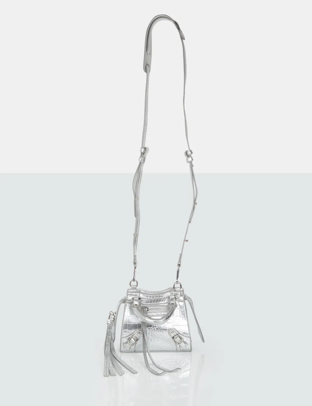 The Bea Silver Croc PU Zip Detail Mini Handbag sold by Public Desire product image thumbnail 4