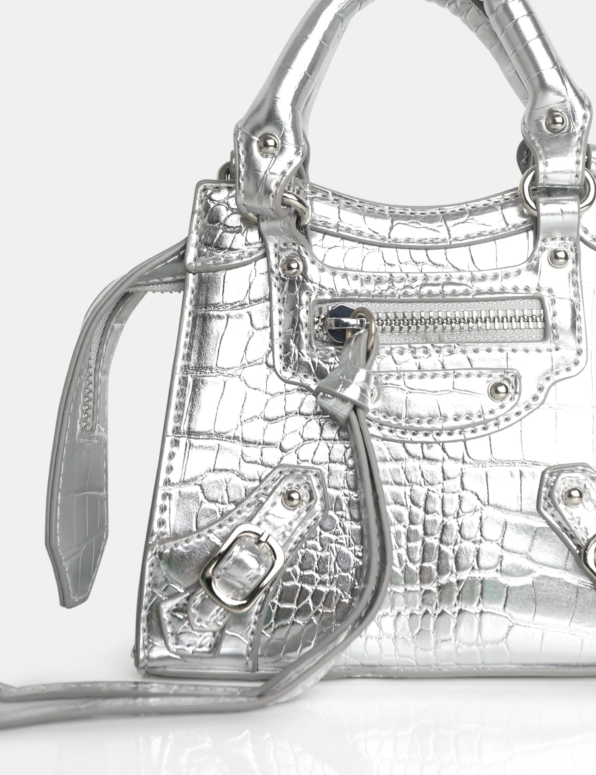 The Bea Silver Croc PU Zip Detail Mini Handbag sold by Public Desire product image thumbnail 3