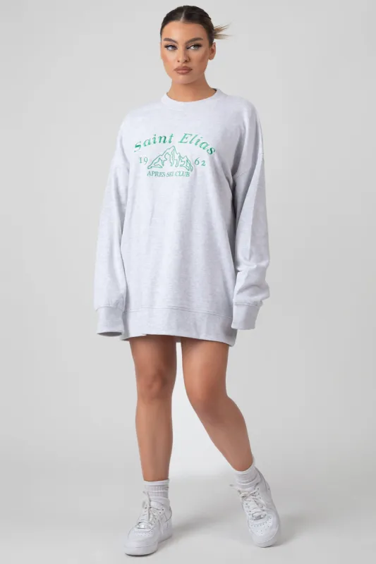 Oversized Graphic Sweater Dress Grey Marl sold by Public Desire