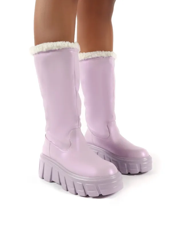 Wynter Lilac Shearling Lined Knee High Ankle Boots made by Public Desire