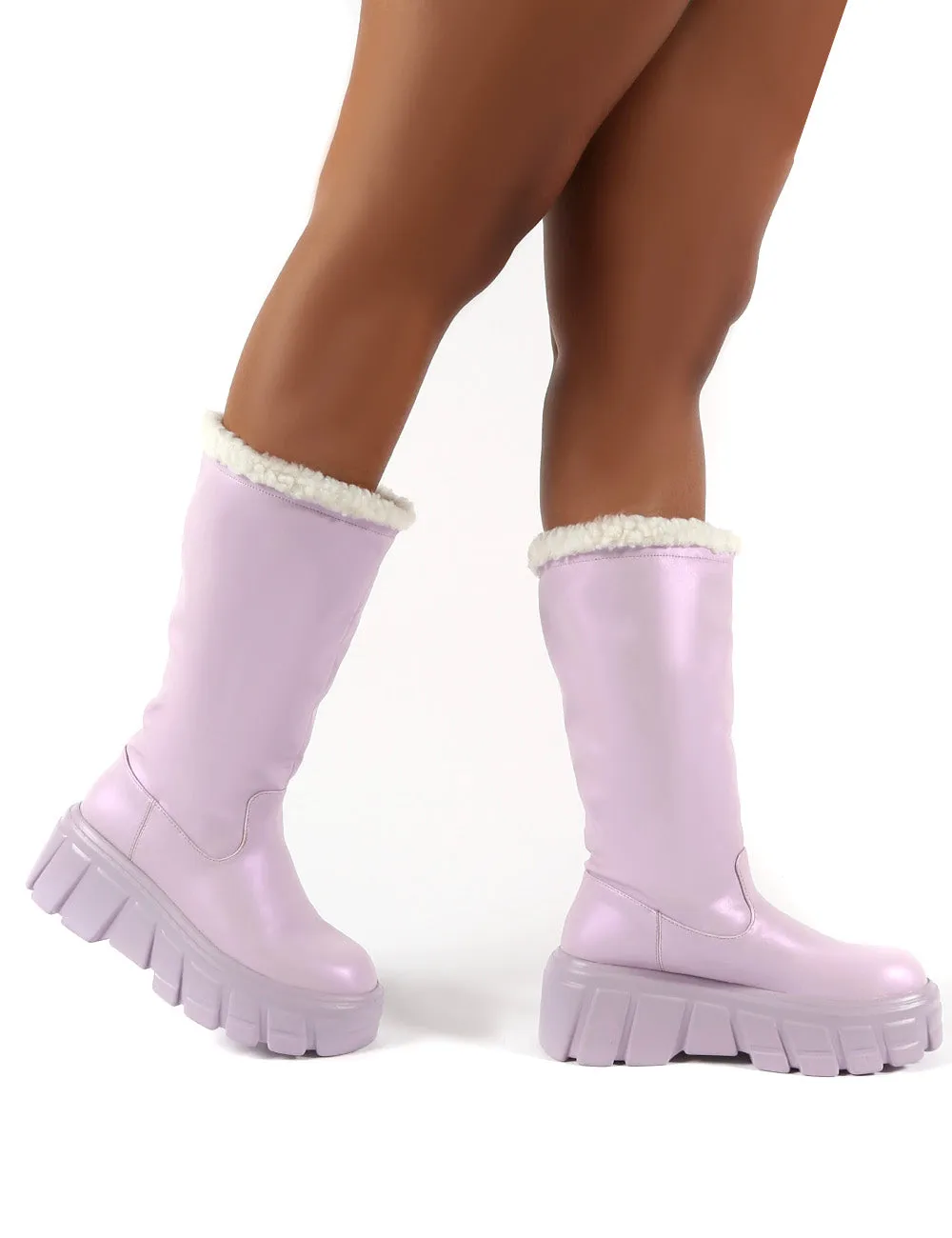 Wynter Lilac Shearling Lined Knee High Ankle Boots sold by Public Desire product image thumbnail 4