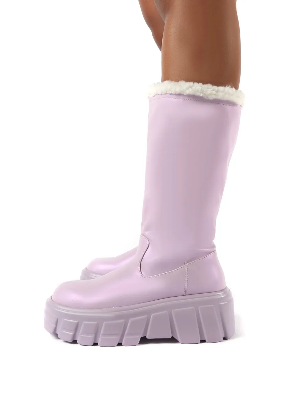 Wynter Lilac Shearling Lined Knee High Ankle Boots sold by Public Desire product image thumbnail 3