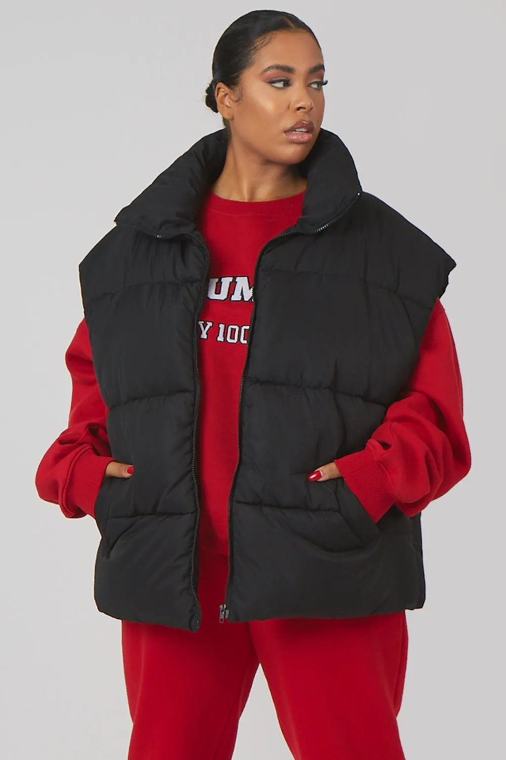 Curve Longline Oversized Gilet Black sold by Public Desire