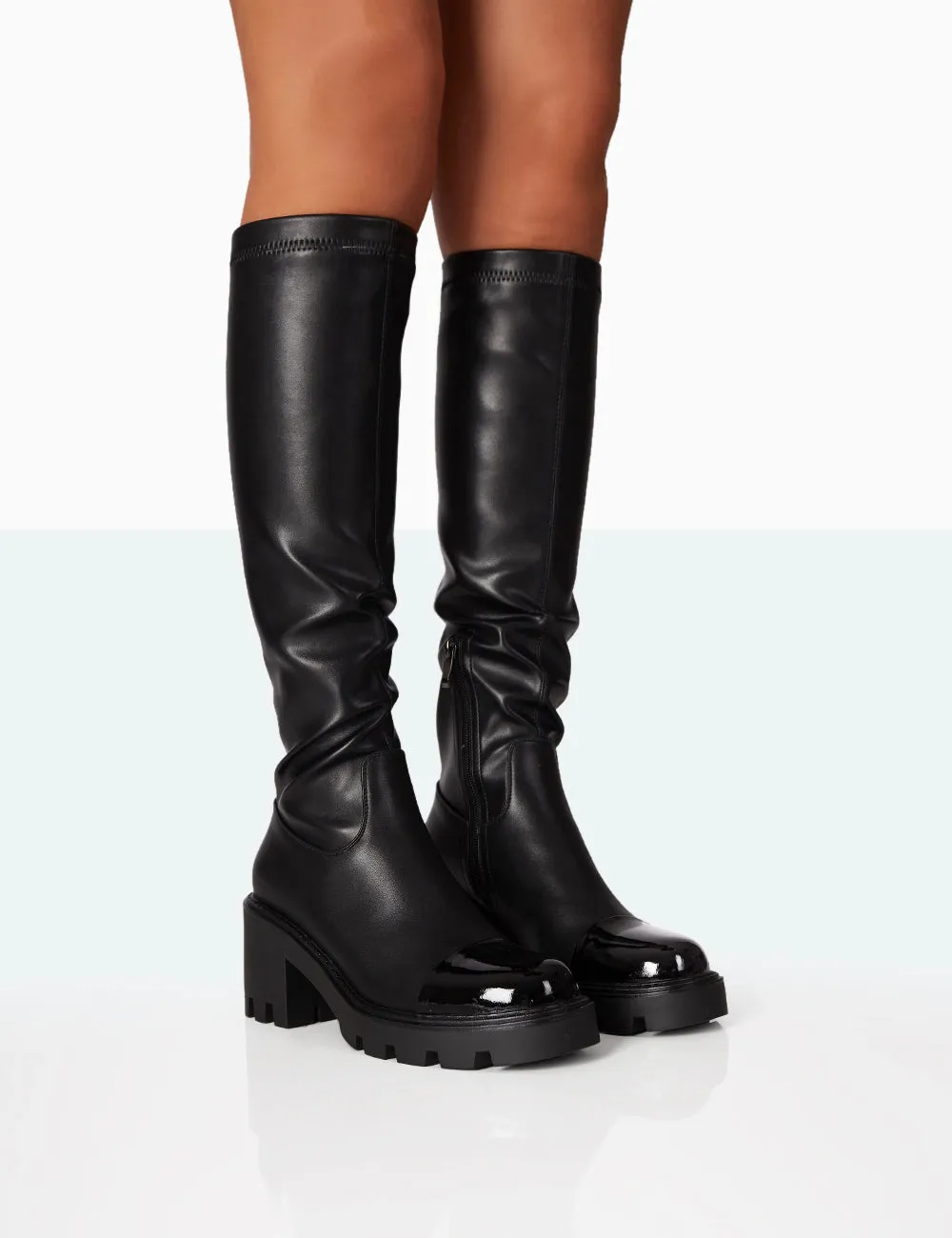 Fletch Black Pu Chunky Sole Over The Knee Boot sold by Public Desire