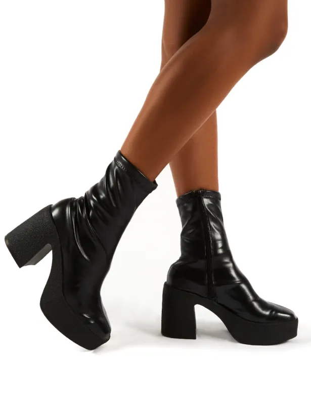 Jade Black PU Block Heeled Ankle Boots sold by Public Desire