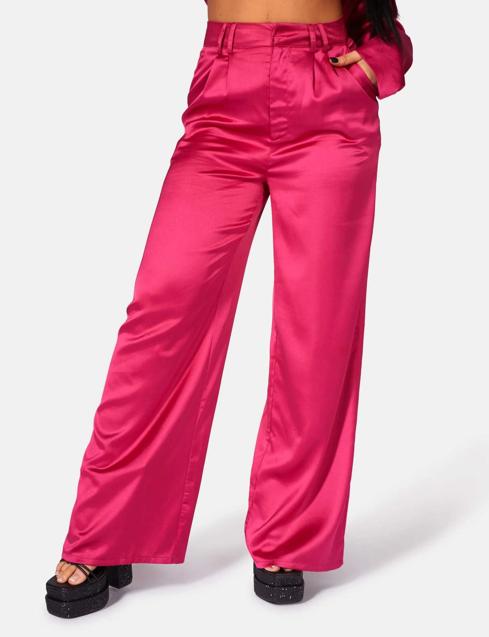 Satin Wide Leg Tailored Trousers Pink sold by Public Desire product image thumbnail 3